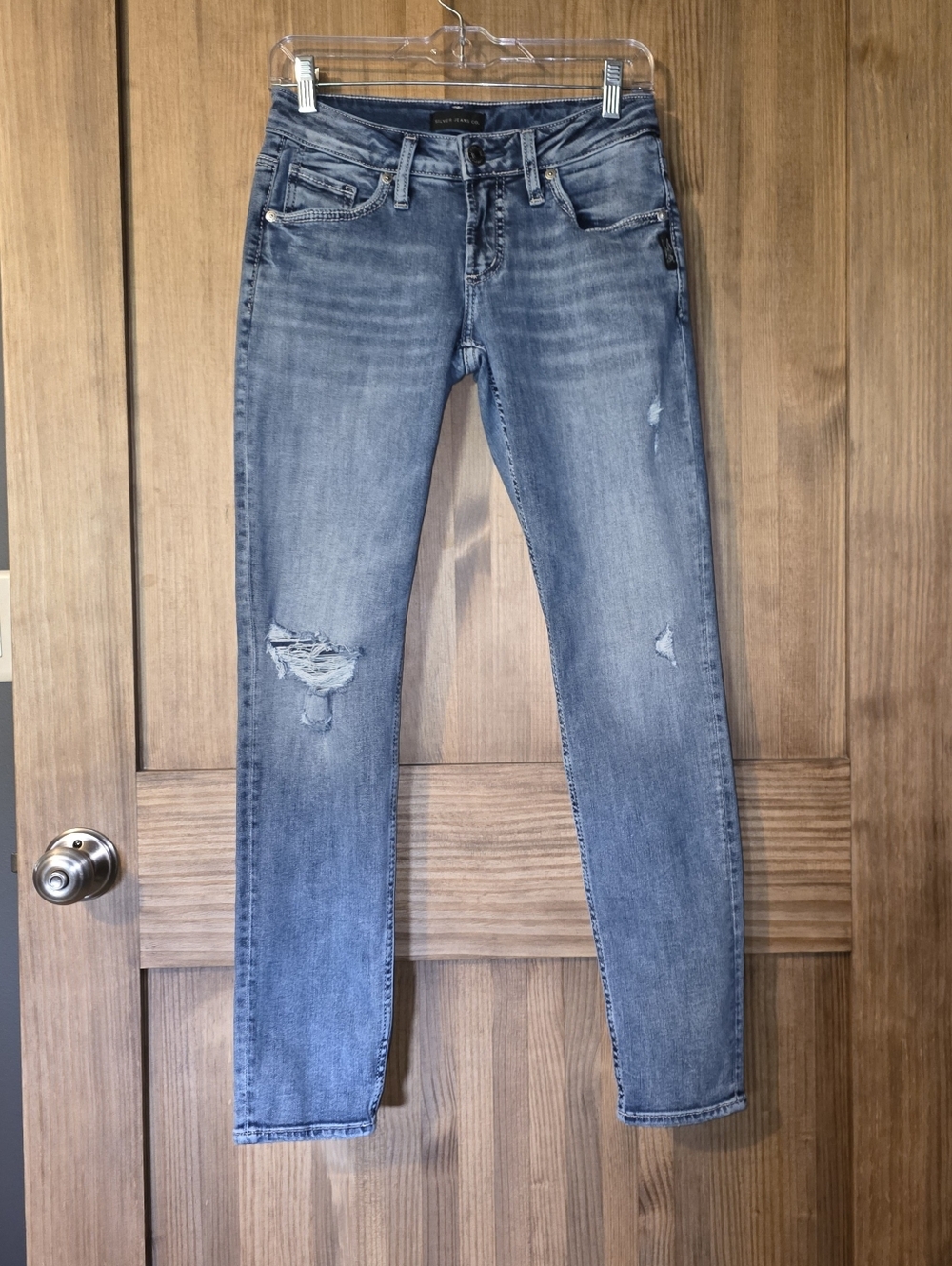 Silver Light Blue Distressed Boyfriend Jeans